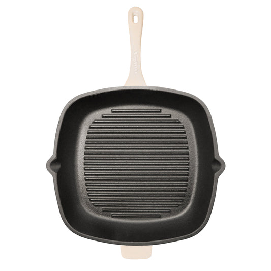 BergHOFF Neo 3pc Cast Iron Cookware Set, Grill Pan & Round Dutch Oven, Meringue