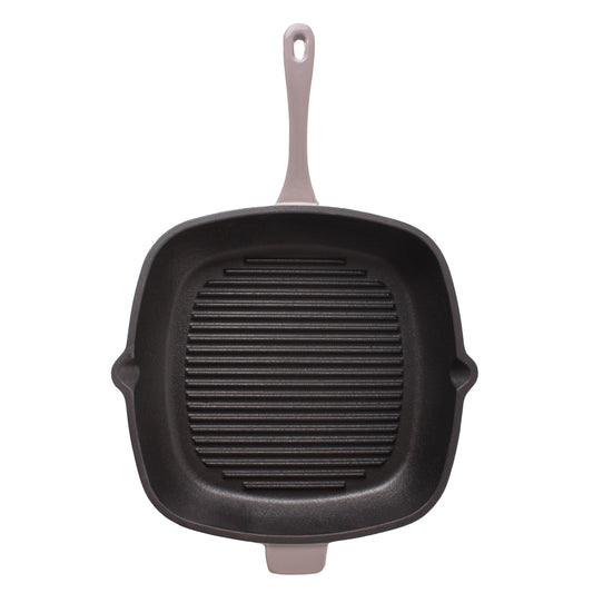 BergHOFF Neo 3pc Cast Iron Cookware Set, Grill Pan & Round Dutch Oven, Oyster