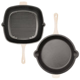 BergHOFF Neo 3pc Cast Iron Fry Pan & Grill Pan Set with Slotted Steak Press, Meringue