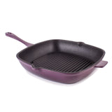BergHOFF Neo 3pc Cast Iron Fry Pan & Grill Pan Set with Slotted Steak Press, Purple