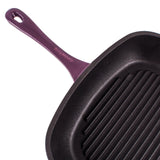 BergHOFF Neo 3pc Cast Iron Fry Pan & Grill Pan Set with Slotted Steak Press, Purple