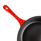 BergHOFF Neo 3pc Cast Iron Fry Pan & Grill Pan Set with Slotted Steak Press, Red
