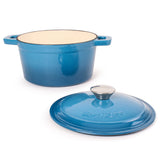BergHOFF Neo 4pc Cast Iron Cookware Set, Fry Pan, Grill Pan & Round Dutch Oven, Blue