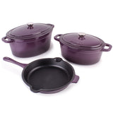 BergHOFF Neo 5pc Cast Iron Oval Dutch Oven Set with 10" Fry Pan, 5qt. & 8qt., Purple