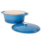 BergHOFF Neo 4pc Cast Iron Cookware Set, Grill Pan, Fry Pan & Oval Dutch Oven, Blue
