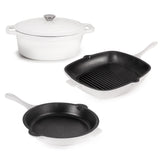 BergHOFF Neo 4pc Cast Iron Cookware Set, Grill Pan, Fry Pan & Oval Dutch Oven, White