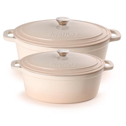 BergHOFF Neo 4Pc Cast Iron Cookware Set, 5qt. & 8qt. Oval Dutch Ovens, Matching Lids, Meringue