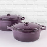 BergHOFF Neo 4Pc Cast Iron Cookware Set, 5qt. & 8qt. Oval Dutch Ovens, Matching Lids, Purple