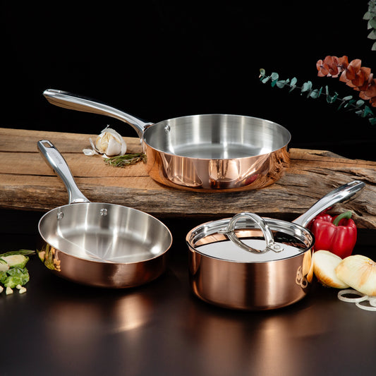 BergHOFF Vintage 4pc Tri-Ply Copper Cookware Set with Lids, Polished