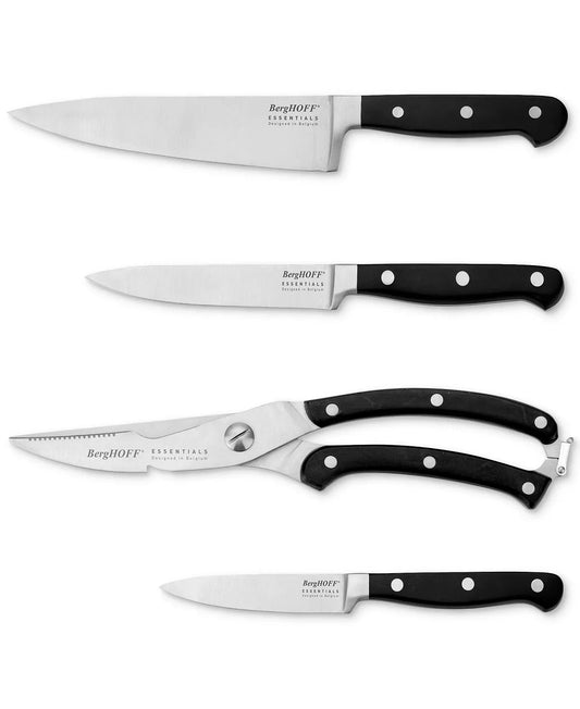 BergHOFF Essentials 4Pc Triple Riveted Cutlery Set, Peeling, Utility, Poultry Shears, Chefs, Stainless Steel Sharp Blade