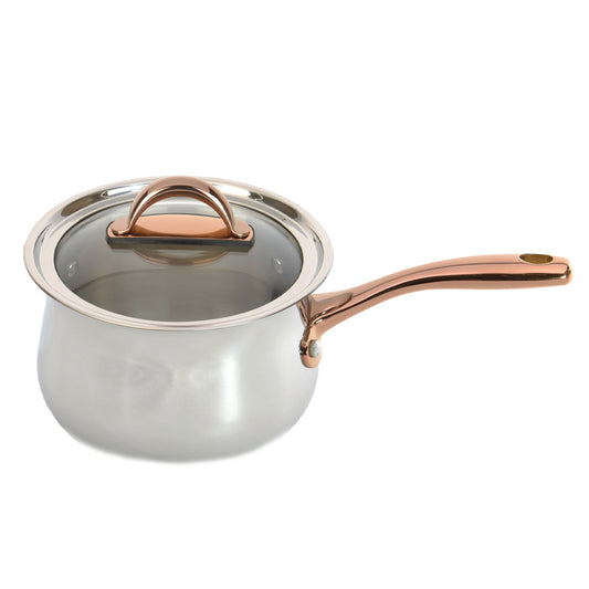 BergHOFF Ouro Gold 5pc 18/10 Stainless Steel Starter Set, Glass Lids, Rose Gold Handles
