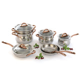 BergHOFF Ouro Gold 5pc 18/10 Stainless Steel Starter Set, Glass Lids, Rose Gold Handles