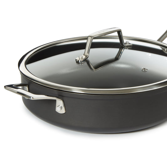 BergHOFF Essentials Nonstick Hard Anodized 11" Deep Skillet 4.3qt. With Glass Lid, Black