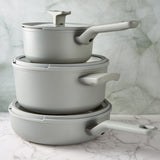 BergHOFF Balance 6Pc Nonstick Ceramic Cookware Set With Glass Lid, Recycled Aluminum, Moonmist