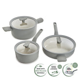 BergHOFF Balance 6Pc Nonstick Ceramic Cookware Set With Glass Lid, Recycled Aluminum, Moonmist