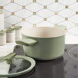 BergHOFF Balance 6Pc Nonstick Ceramic Cookware Set With Glass Lid, Recycled Aluminum, Sage