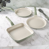 BergHOFF Balance 3Pc Nonstick Ceramic Specialty Cookware Set, Recycled Aluminum, Sage