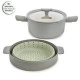 BergHOFF Balance 3Pc Nonstick Ceramic Steamer Set, Recycled Aluminum, Moonmist