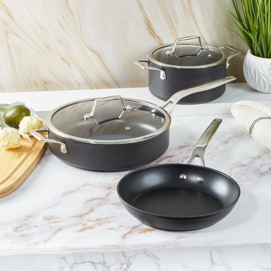 BergHOFF Essentials 5Pc Nonstick Hard Anodized Cookware Starter Set, Black