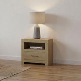 Hendricks 1-Drawer Nightstand Bedside Table with Cubby Light Oak