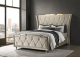 Lorient Queen LED Upholstered Wingback Bed Ivory and Camel
