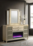 Lorient 8-drawer LED Flame Box Dresser and Mirror Ivory Camel