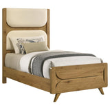 Bennett Twin Mid-Century Fabric Upholstered Panel Bed Light Oak and Cream