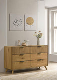 Bennett Mid-Century 6-Drawer Rubberwood Dresser Light Oak