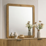 Bennett Mid-Century Square Dresser Mirror with Open-Corner Light Oak Frame