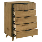Bennett Mid-Century 5-Drawer Rubberwood Chest Light Oak
