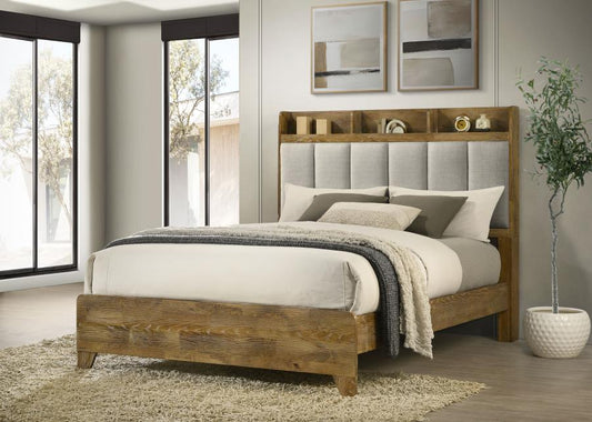 Henderson 57-Inch Queen Bookcase Panel Bed Medium Oak