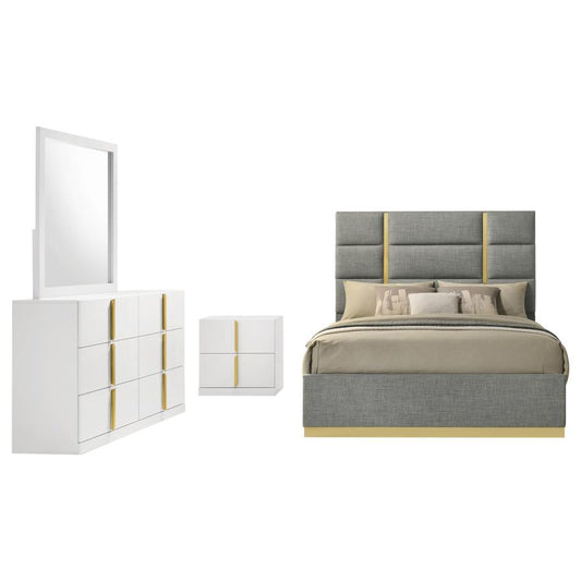 Ines 5-Piece Eastern King Bedroom Set Grey and White High Gloss