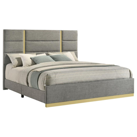 Ines 56-Inch Fabric Upholstered Eastern King Panel Bed Grey
