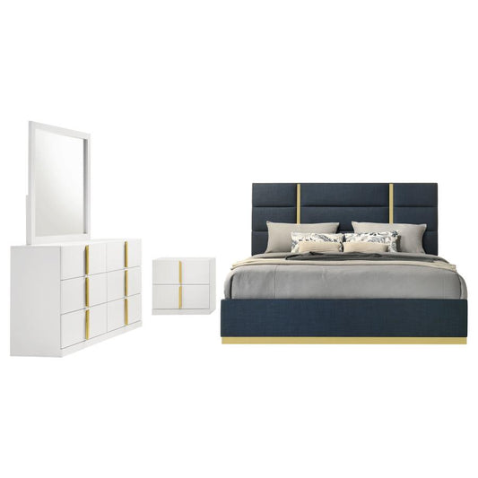 Ines 4-Piece Eastern King Bedroom Set Navy and White High Gloss