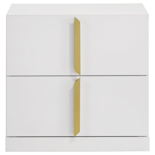 Ines 2-Drawer Nightstand Bedside Table White High Gloss