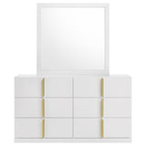 Ines 6-Drawer Bedroom Dresser with Mirror White High Gloss