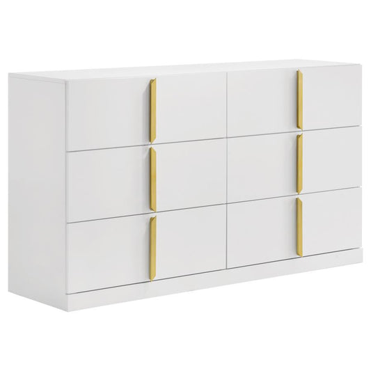Ines 6-Drawer Bedroom Dresser Cabinet White High Gloss