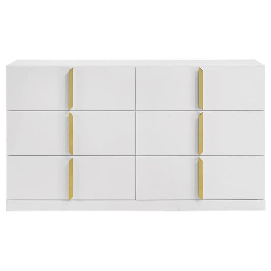 Ines 6-Drawer Bedroom Dresser Cabinet White High Gloss