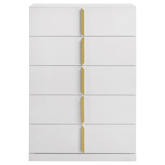 Ines 5-Drawer Bedroom Chest of Drawers White High Gloss