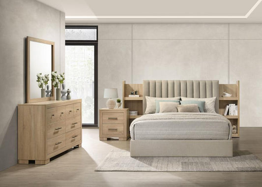 Arielle 4-Piece Queen Upholstered Bedroom Set Light Oak