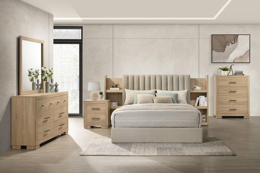 Arielle 5-Piece Queen Upholstered Bedroom Set Light Oak