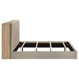 Arielle Eastern King Upholstered Bookcase Bed Light Tan and Light Oak