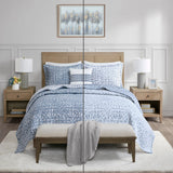 4 Piece Oversized Reversible Matelasse Quilt Set, Blue