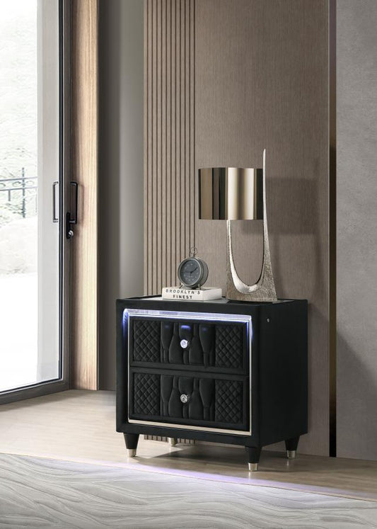 Lorient 2-Drawer LED Nightstand with USB Black
