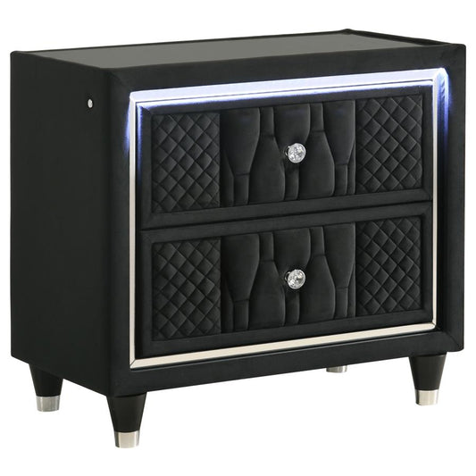 Lorient 2-Drawer LED Nightstand with USB Black