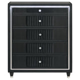 Ravenne 5-drawer Velvet Upholstered LED Chest of Drawers Black