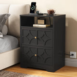 Large Nightstand with 2 Drawers, Side Table with Charging