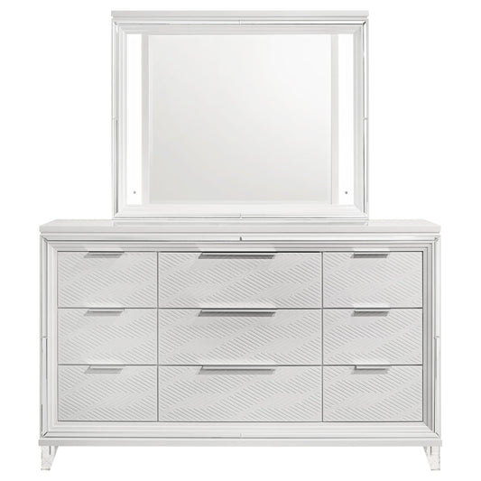 Marmore 9-drawer Dresser and LED Mirror White