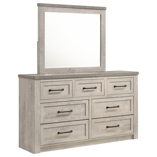 Nevado Farmhouse 7-Drawer Dresser and Beveled Mirror Set