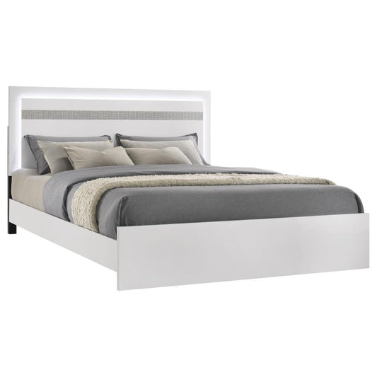 Viana Touch-Control LED Eastern King Platform Bed White High Gloss